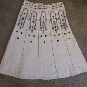 Fully lined, linen blend beautifully embroidered skirt